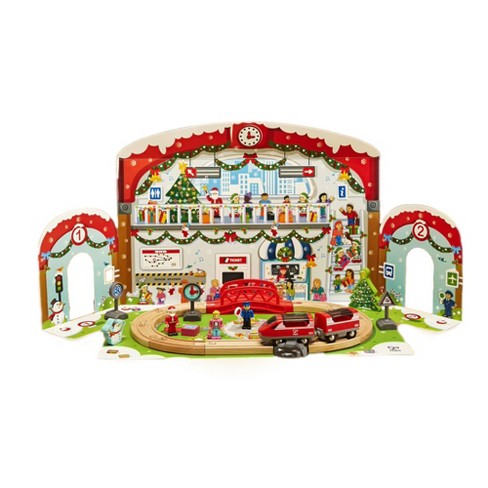 Hape E3770a 25 Day Kids Wooden Train Station Christmas Advent Calendar With  24 Pieces And Decorated Depot Backdrop : Target