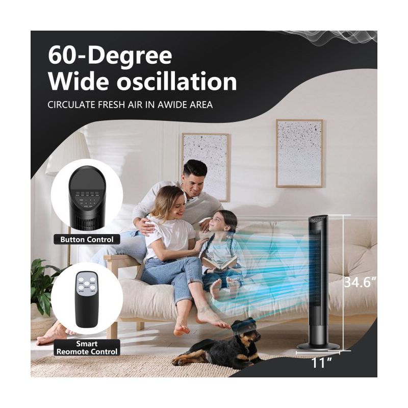 SUGIFT 35" Tower Fan for Bedroom, Oscillating Fans for Indoors with 3 Speeds, 3 Modes, 7.5H Timer, Bladeless Fan, Standing Floor Fans, Black, 2 of 9