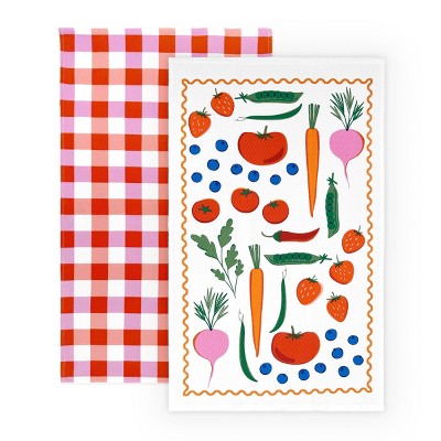 2pk Dishtowels Fruits with vegetables and Plaid - Bullseye's Playground™