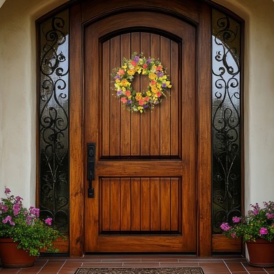 Vibrant Yellow Rose and Wildflower Summer Front Door Wreath