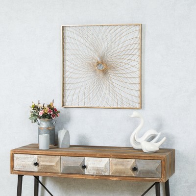 24" Gold Iron Spiral Flower Square Wall Sculpture