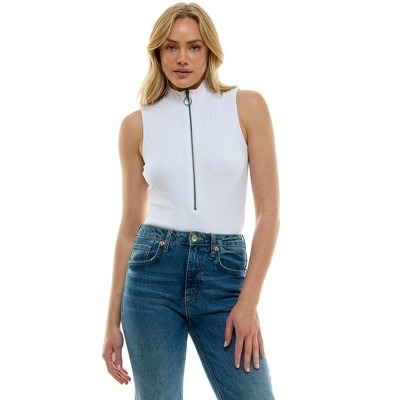 Derek Heart Juniors Sleeveless Bodysuit with Front Zipper