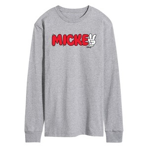 Men's - Disney - Mickey Red Hand Peace Sign Long Sleeve Graphic T-Shirt - 1 of 3