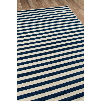 Navy Stripe Easy-Care Synthetic Indoor/Outdoor Rug