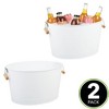 mDesign Large Metal 4.75 Gal. Beverage Tub Cooler, Bamboo Handles, 2 Pack, White - 2 of 4