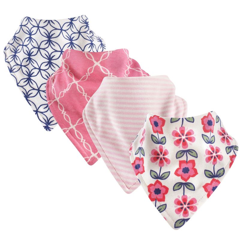 Touched by Nature Baby Girl Organic Cotton Bandana Bibs 4pk, Flower, One Size, 1 of 2