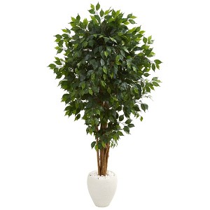 Nearly Natural 6’ Ficus Artificial Tree in White Planter - 1 of 1