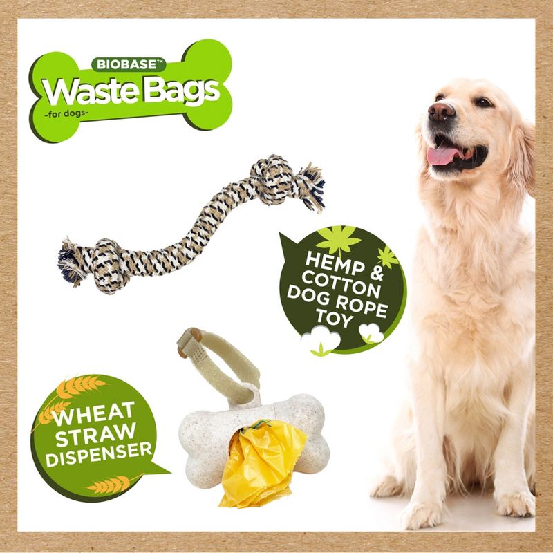 Greenbone BioBase Dog Poop Waste Bag Refills: 28 Rolls with Dispenser and Rope Toy Handle, 5 of 9