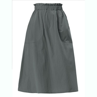 INSPIRE CHIC Women's Casual Elastic Waist Peasant A-Line Midi Skirts with Pockets