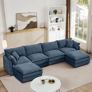 KWPZQEB 130.7" Modular Sectional Sofa, U Shaped Couch with Movable Ottoman, Modern 5-Seat Chenille Sofa with Deep Seat & Pillow for Living Room - 1 of 4
