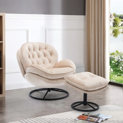 33.78" Tall Upholstered Lazy Chair With Ottoman, Metal Legs And Frame Modern Lounge Accent Chair, Soft Velvet Leisure Sofa Chair