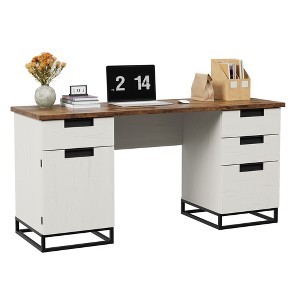 Garvee 59" Farmhouse Executive Desk, Home Office Desk with File Drawer and Storage Cabinet, Computer Table with 3 Drawers for Work and Study - 1 of 4