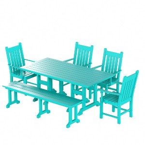 WestinTrends 6 Piece Outdoor Patio Dining Set Outdoor Table and Bench Armchair Set - 1 of 2