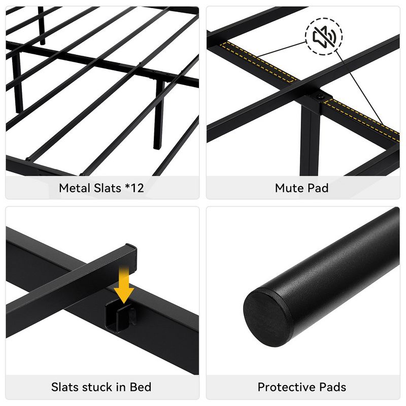 Whizmax Bed Frame Platform with Headboard and Footboard Metal Bed Mattress Foundation with Storage, No Box Spring Needed, Black, 5 of 8