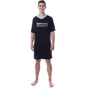 Rocky Mens' Balboa Movie Film Title Logo Character Sleep Pajama Shirt Black - 1 of 3
