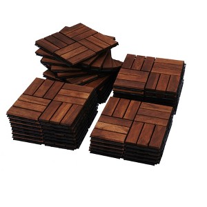 Gulches Wood Interlocking Deck Tiles Checker Pattern, 30 PCS  12" x 12" Square Acacia Hardwood Outdoor Flooring for Patio, Bancony, Pool Side - 1 of 4