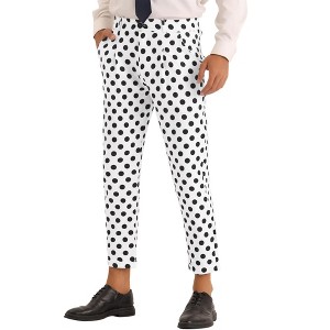 Lars Amadeus Men's Pleated Front Polka Dots Printed Cropped Dress Pants - 1 of 4