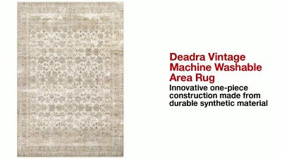 Ivory Floral Round Washable Stain-Resistant Area Rug