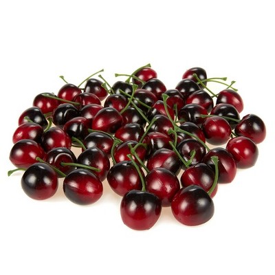 Juvale 50 Pack Artificial Cherries, Plastic Fake Faux Fruit for Home Kitchen Decor, 1 in, Red