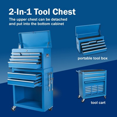 Tool Chest, 8-Drawer Rolling Tool Storage Cabinet with 2 in 1 Detachable Top Tool Box, Liner