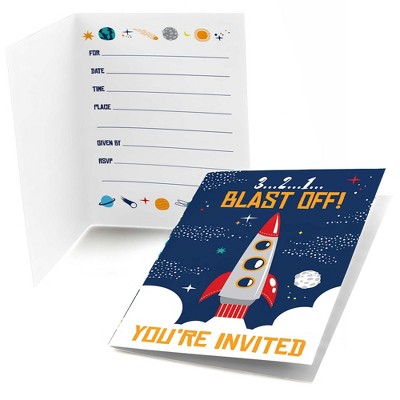 Big Dot of Happiness Blast Off to Outer Space - Fill In Rocket Ship Baby Shower or Birthday Party Invitations (8 count)