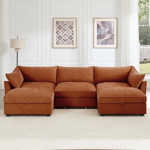 GDFStudio Austell Chenille Upholstered U-Shape Deep Seat 3-Seater Sofa with 2 Ottomans - 1 of 4