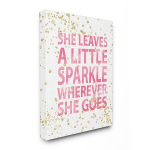 She Leaves A Little Sparke Stretched Canvas Kids' Wall Art (16"x20"x1.5) - Stupell Industries: Pink Typography Lithograph - 1 of 3