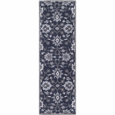 Mark & Day Eckville 3'x12' Runner Tufted Indoor Area Rugs Charcoal: Handmade Wool, Stain-Resistant, Botanical Pattern
