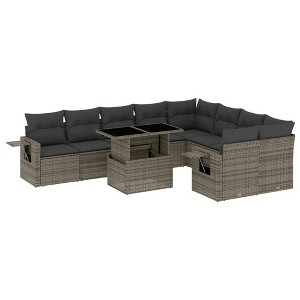 vidaXL 10 Piece Patio Sofa Set with Cushions Gray Poly Rattan - 1 of 4