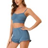 cheibear Women's Sleepwear Knit Pajamas Spaghetti Strap Runch Front Cami Lounge Pajama Set - 2 of 4