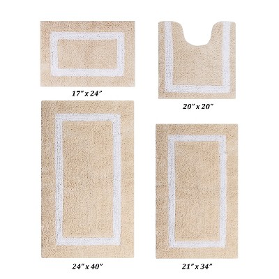 Hotel Bath Rug 100% Premium Cotton Tufted Weave Two Tone Reversible 4 Piece Bathroom Rug Set, Super Soft & Water Absorbent, Machine Washable Bathmat