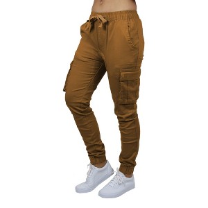 Galaxy By Harvic Women's  Loose Fit Cotton Stretch Twill Cargo Joggers - 1 of 4