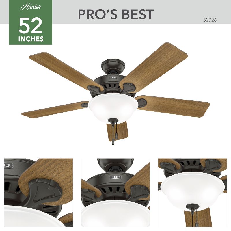 52" Pro's Best Ceiling Fan with Light Kit and Pull Chain (Includes LED Light Bulb) - Hunter Fan, 3 of 17