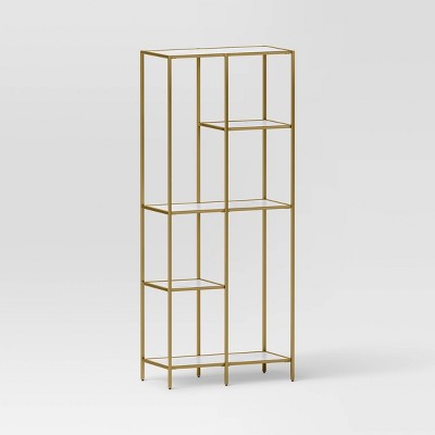 72" 3 Shelves Faux Marble and Metal Book Rack Gold - Threshold™: Contemporary Display Storage