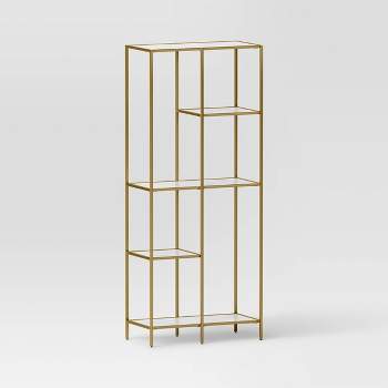 72" 3 Shelves Faux Marble and Metal Book Rack Gold - Threshold™