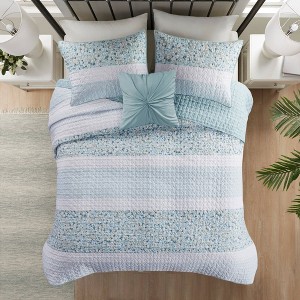 4pc Tulia Seersucker Coverlet with Throw Pillow Bedding Set Aqua Blue - Madison Park - 1 of 4