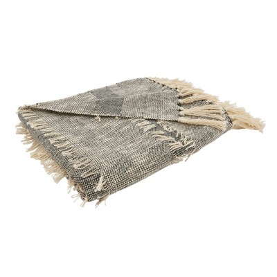 Gray Cotton Striped Fringe Throw Blanket