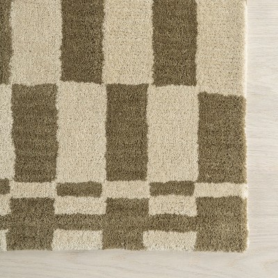 Olive and Beige Hand-Tufted Wool Rectangular Area Rug 4' x 6'