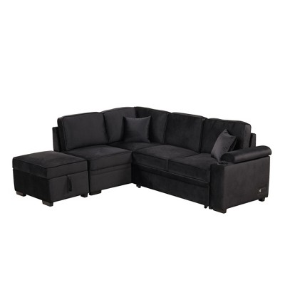 NicBex Sleeper Sofa Bed,2 in 1 Pull Out Sofa Bed L-Shaped Sectional Couch with Storage Ottoman for Living Room,Apartment,Office,Black
