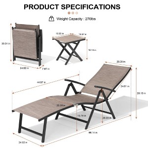 Crestlive Products 3 pc Outdoor Aluminum Adjustable Folding Chaise Lounge Chairs and Foldable Side Table Set - 1 of 4