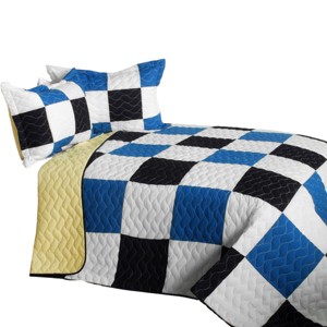Slickblue Full/Queen 3 PC Quilt Set, Vermicelli-Quilted TC Fabric, Plaid Design, 13 Color Options, 90.5"x90.5" - 1 of 4