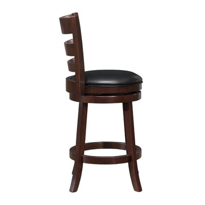 Traditional Black Leather Swivel Counter Stool with Wood Frame