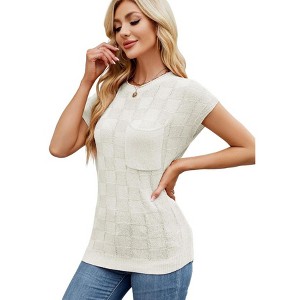 Womens Summer Tops Casual Crewneck Knit Short Sleeve Sweater Loose Fit Lightweight Shirts - 1 of 4