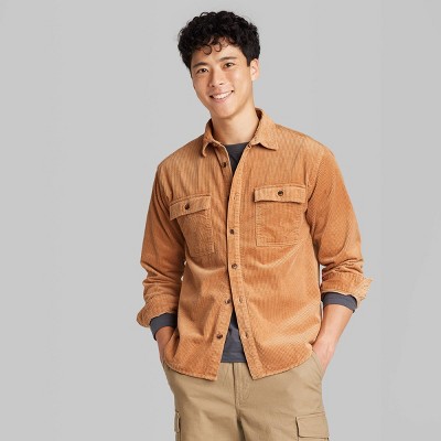 Original Use Men's Casual Corduroy Button-Down Shirt Jacket Long