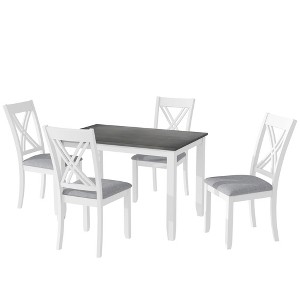 Solid Wood Rustic Minimalist Wood 5-Piece Dining Table Set with 4 Chairs for Small Places - 1 of 4
