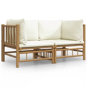 vidaXL Patio Corner Sofas Set - Bamboo Furniture with Cream White Cushions, Natural Oil Finish, Modular Design, Outdoor Lounge Set, Easy to Assemble - 1 of 4