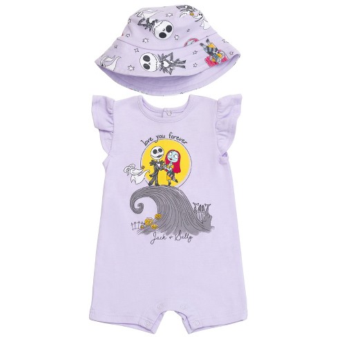 Disney Minnie Mouse Winnie the Pooh Nightmare Before Christmas Baby Girls Snap Romper and Bucket Sun Hat Newborn to Infant - image 1 of 4