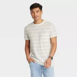 Men's Standard Fit Short Sleeve Hemp Cotton T-Shirt - Goodfellow & Co™ Light Teal Blue/Striped XXL