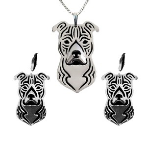 Pit Bull Staffordshire Terrier Dog Necklace Earrings or Set Silver Womens Ginger Lyne Collection - 1 of 4