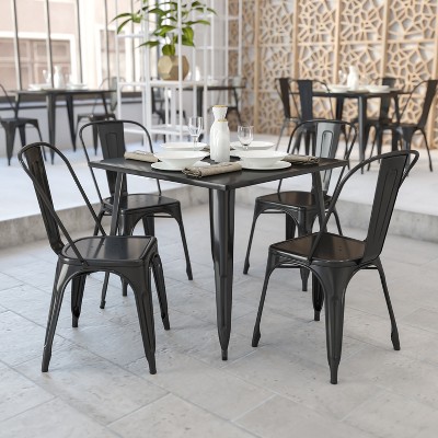 Black Metal Square Indoor-Outdoor Dining Table, 35.5"